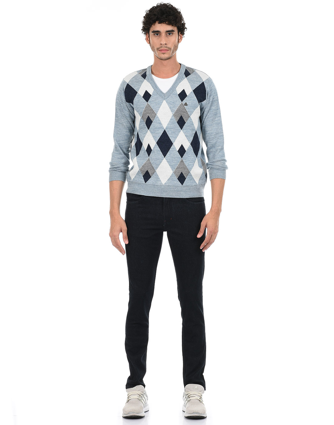 Cloak & Decker by Monte Carlo Men Self Design Blue Sweater